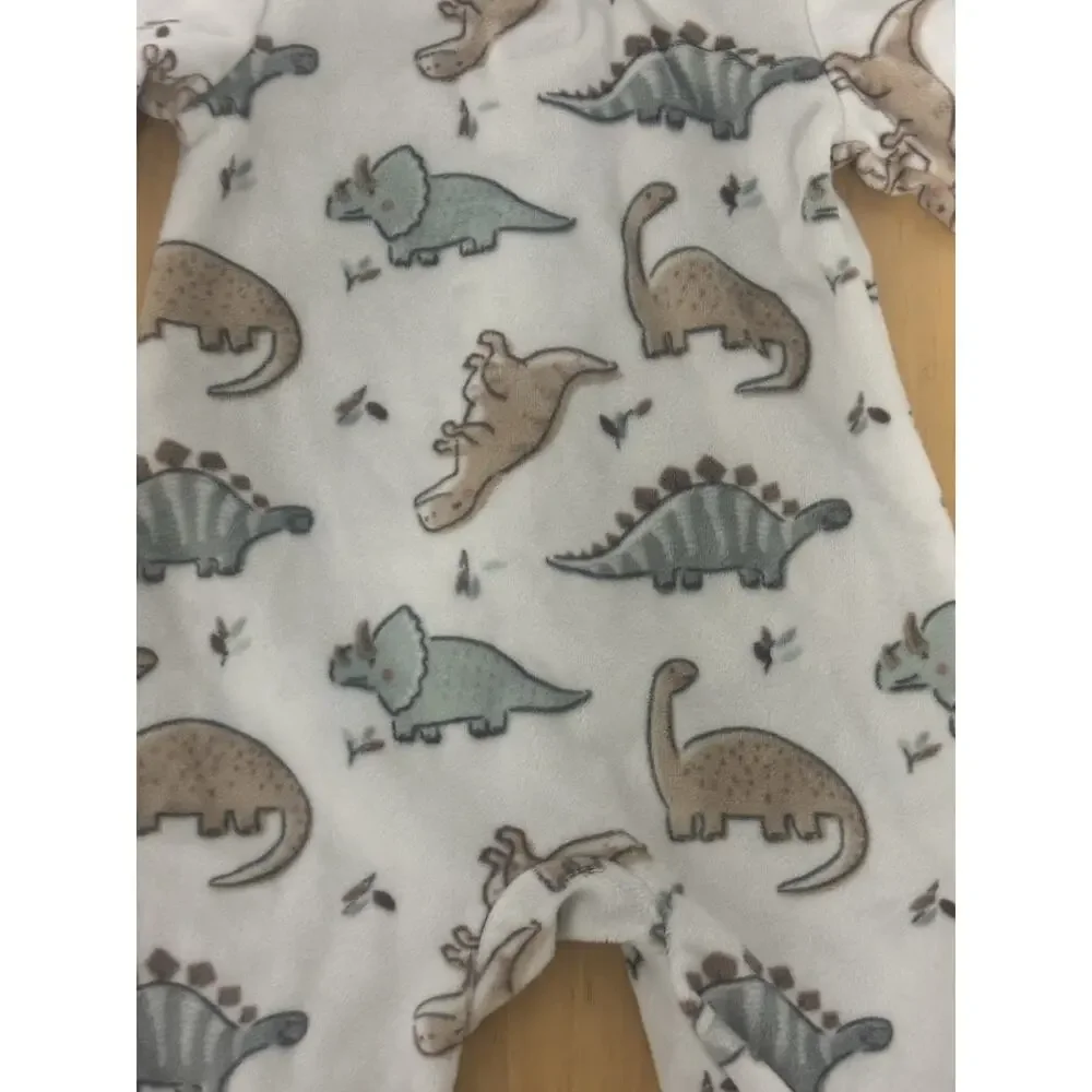 Infant Tan Long Sleeve One Piece W/Dinosaurs Size 6-9 Months Pre Owned. (E3)